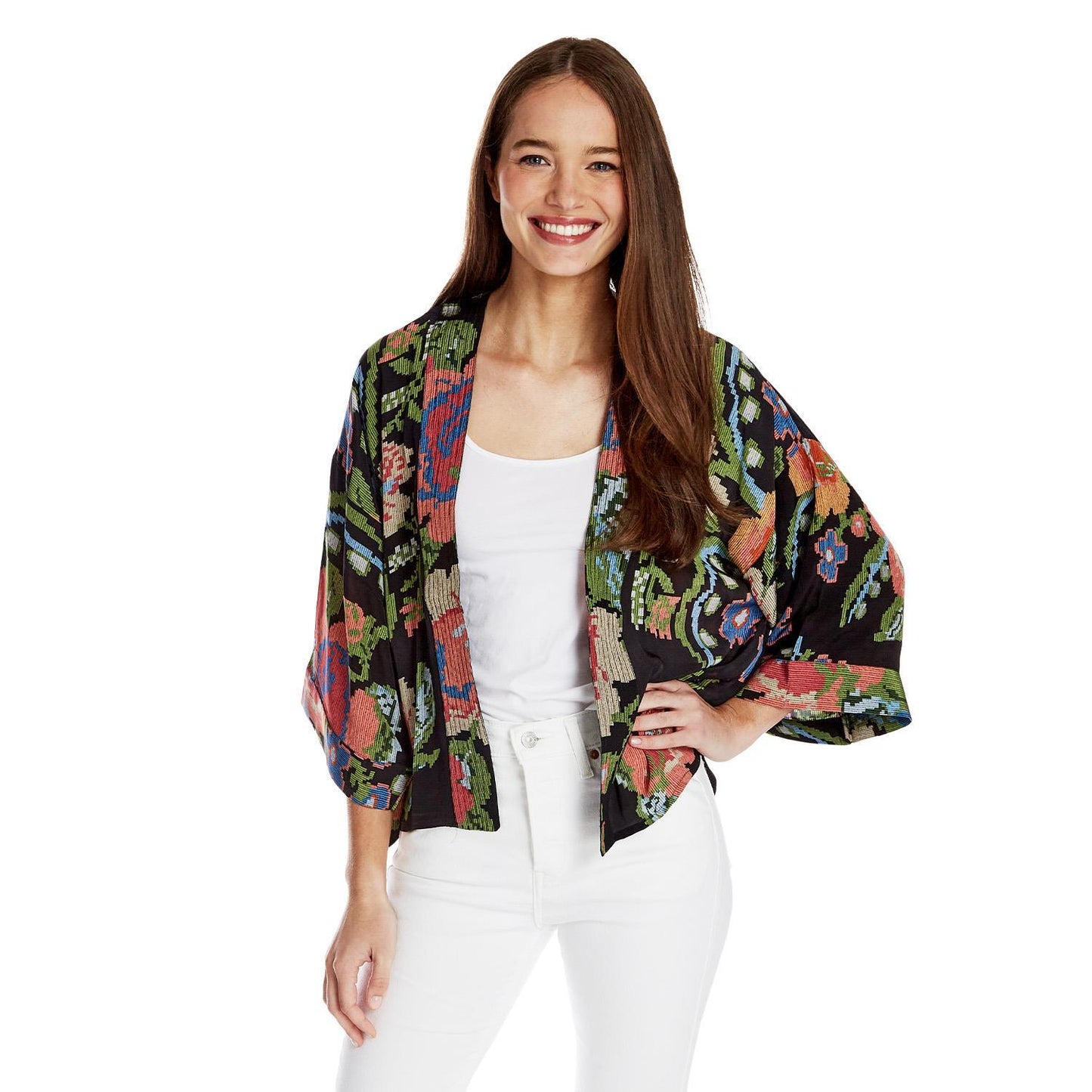 Woven Flower Short Kimono