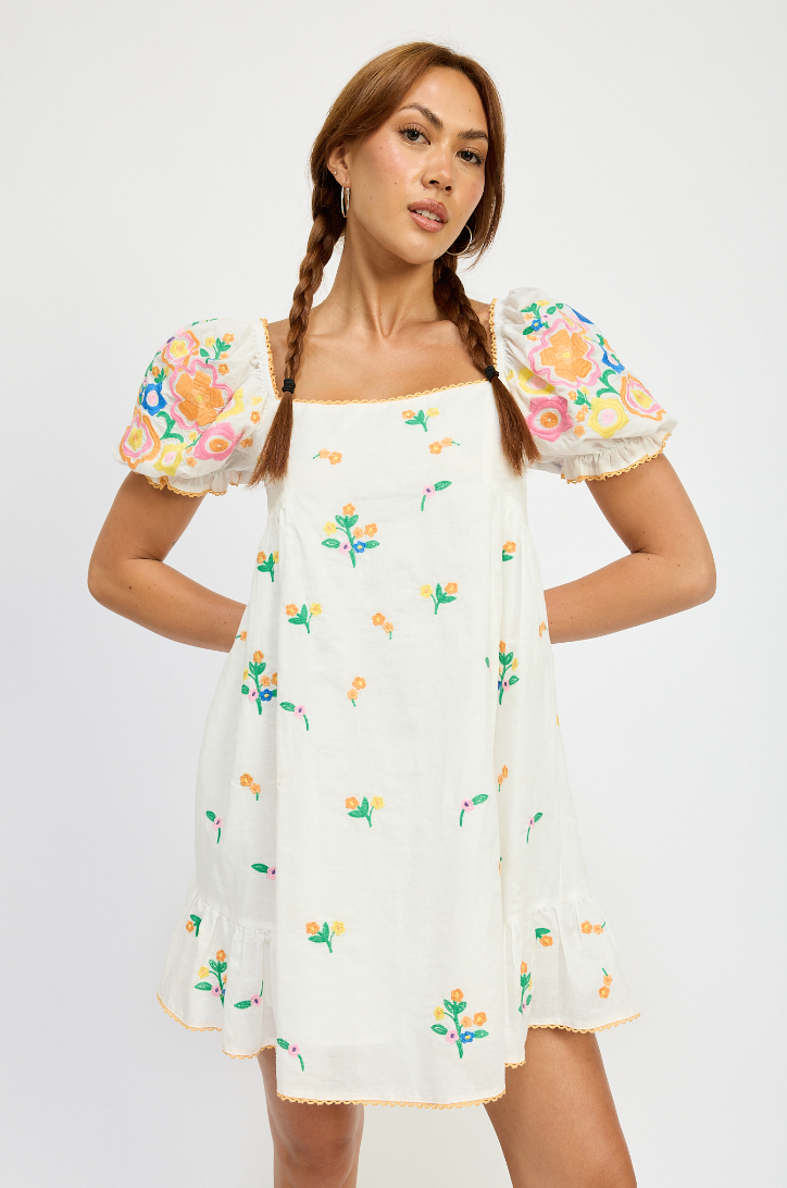 Lilian Embroidered Mini Dress