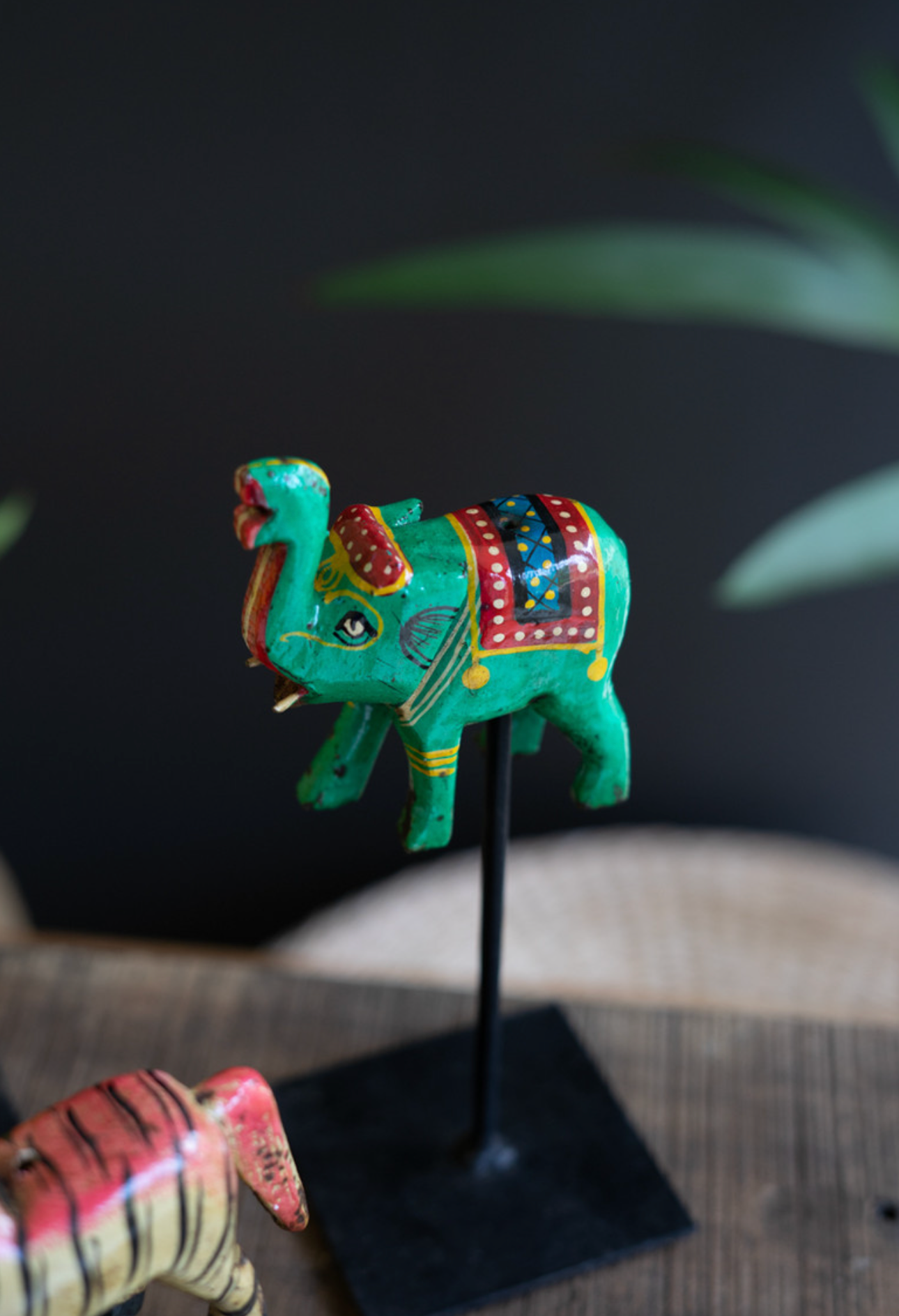 Painted Wooden Animals on Metal Stands