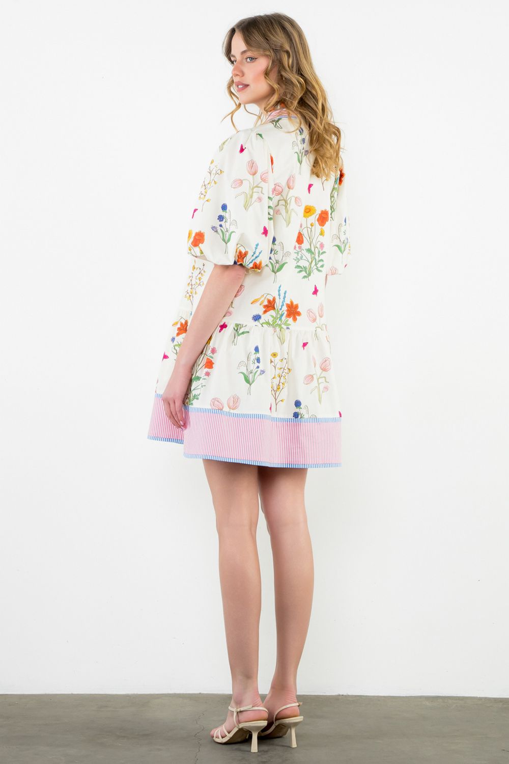 Justina Floral with Stripe Trim Dress