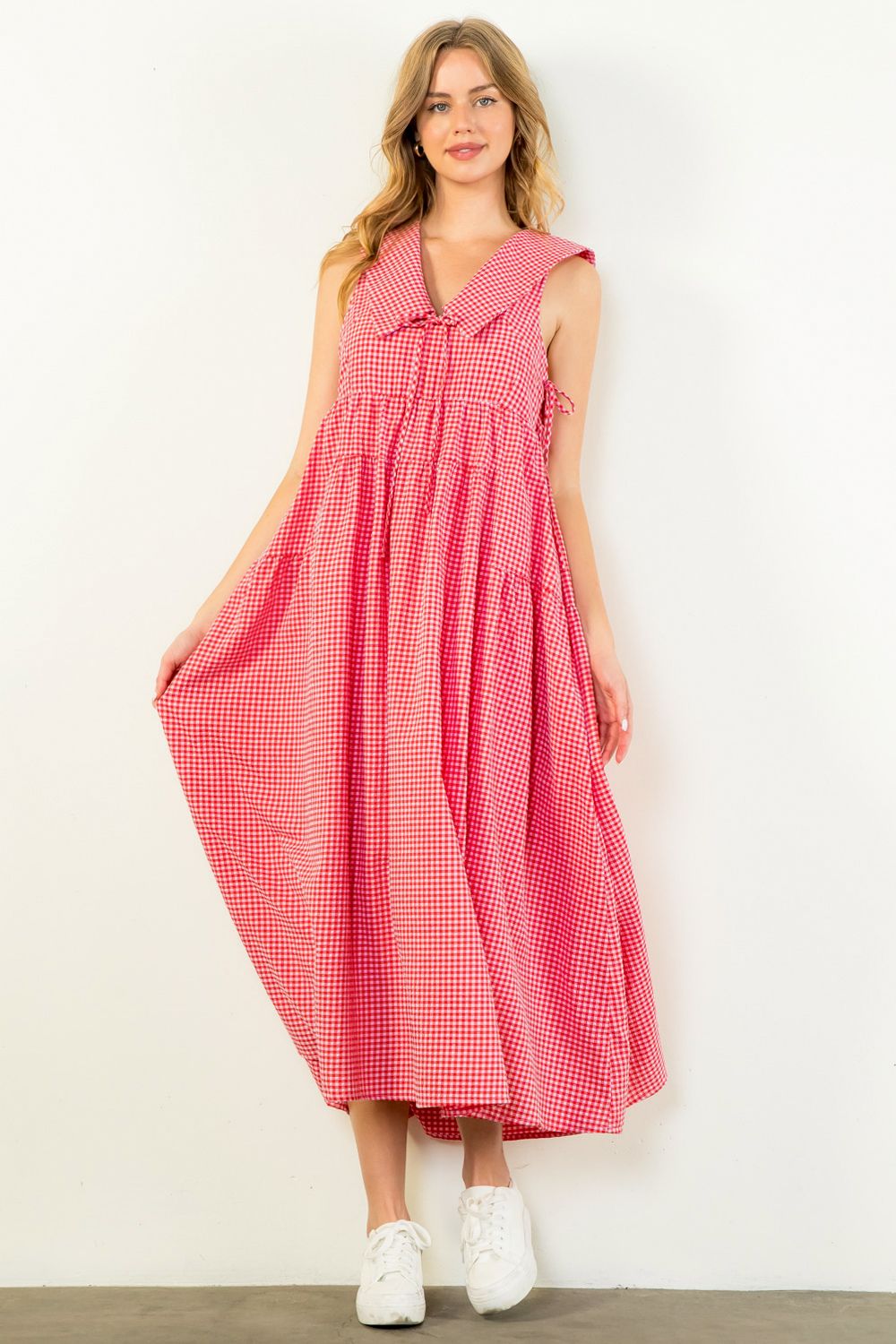 Odeta Sailor Collar Gingham Maxi Dress