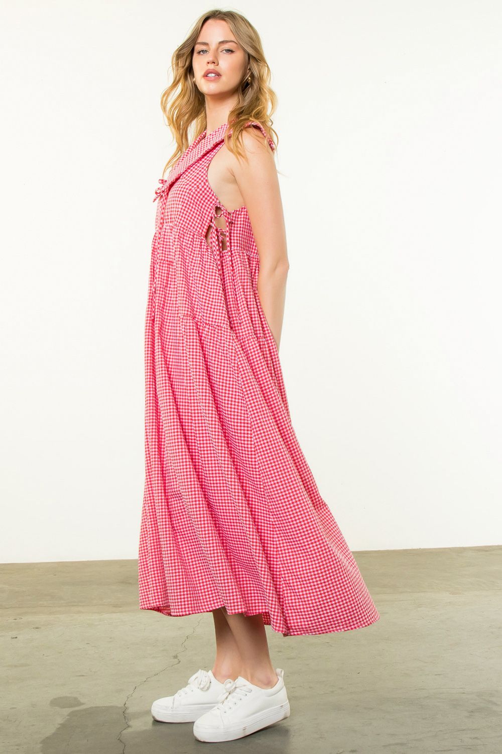 Odeta Sailor Collar Gingham Maxi Dress