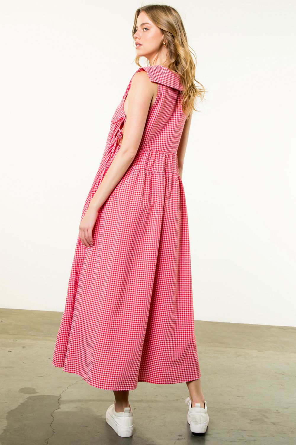 Odeta Sailor Collar Gingham Maxi Dress