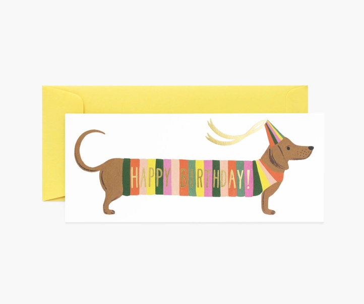 Rainbow Weiner Dog Birthday Card