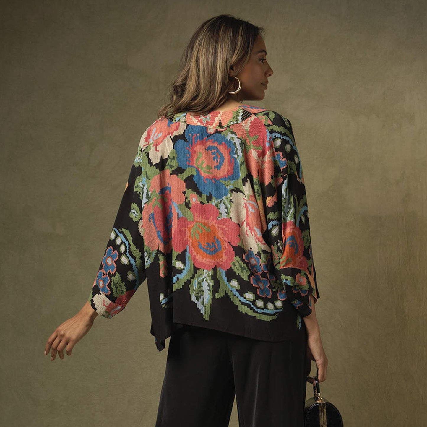 Woven Flower Short Kimono