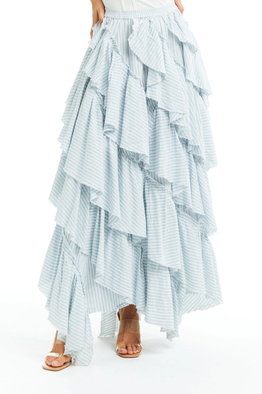 Runaway Bride Striped Ruffled Maxi Skirt