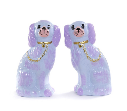Pair 6" Ceramic Staffordshire Dog: Purple