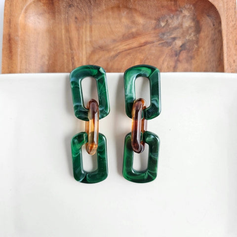 Tabitha Earrings- Forest Green & Amber