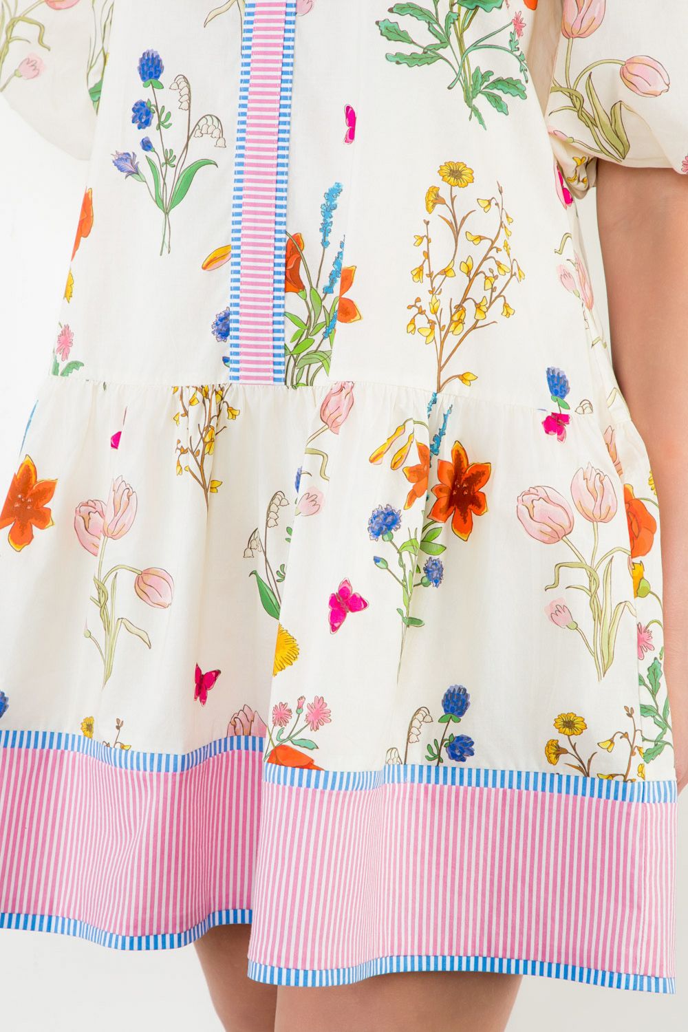 Justina Floral with Stripe Trim Dress