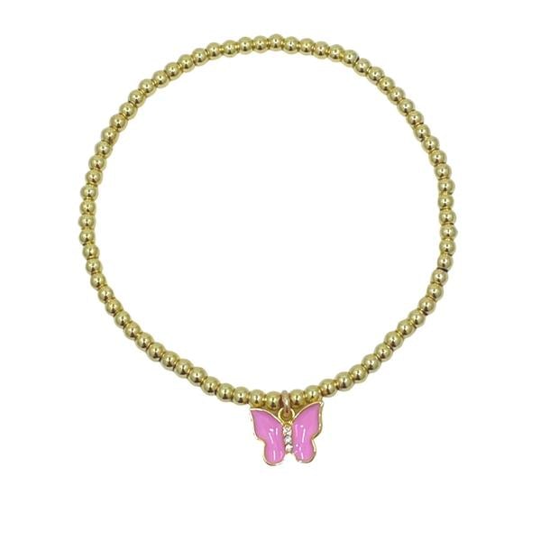 Beaded Bracelet with Enamel Butterfly