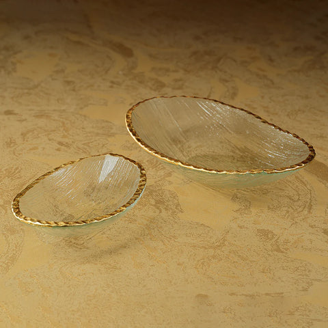 Textured Glass Round Trays with Gold Rim