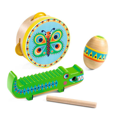 Animambo Tambourine, Maracas, Guiro Instrument Set