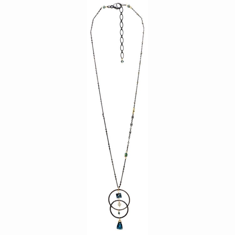 Moss Kyanite, Opal, and Blue Diamond Interlocked Circle Necklace