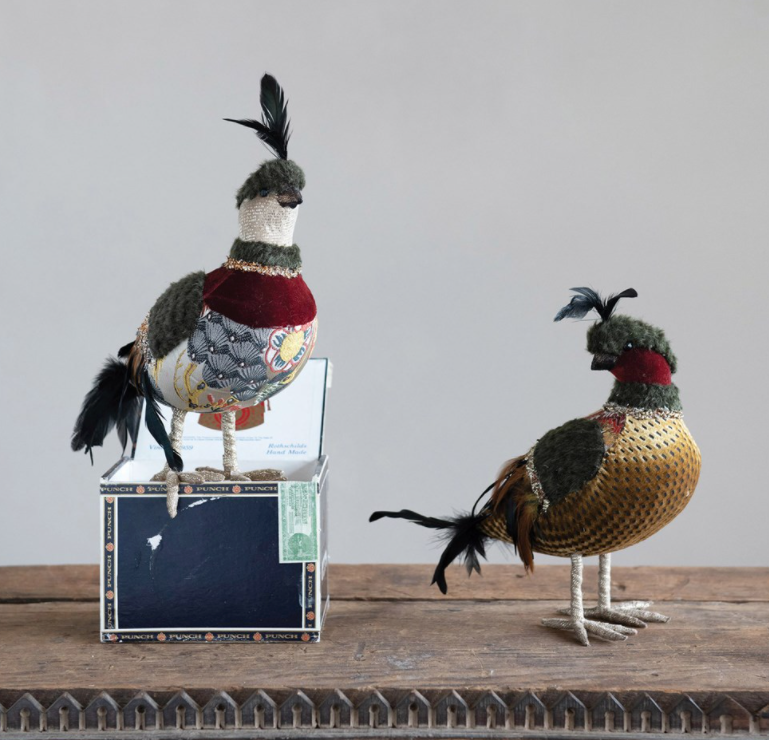 Mixed Fabric Patchwork Quail with Feathers