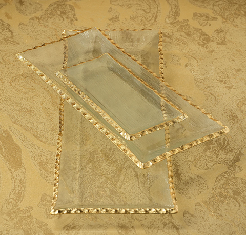 Textured Glass Rectangular Trays with Gold Rim