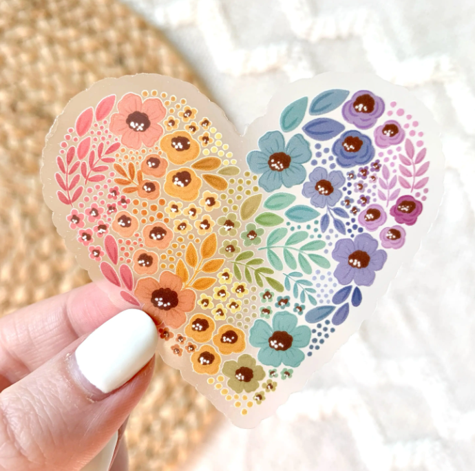 Clear Rainbow Floral Heart Sticker