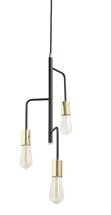 3 Light Metal Pendant Lamp Black & Gold Finish