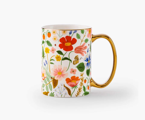 Strawberry Fields Porcelain Mug With Gold Handle